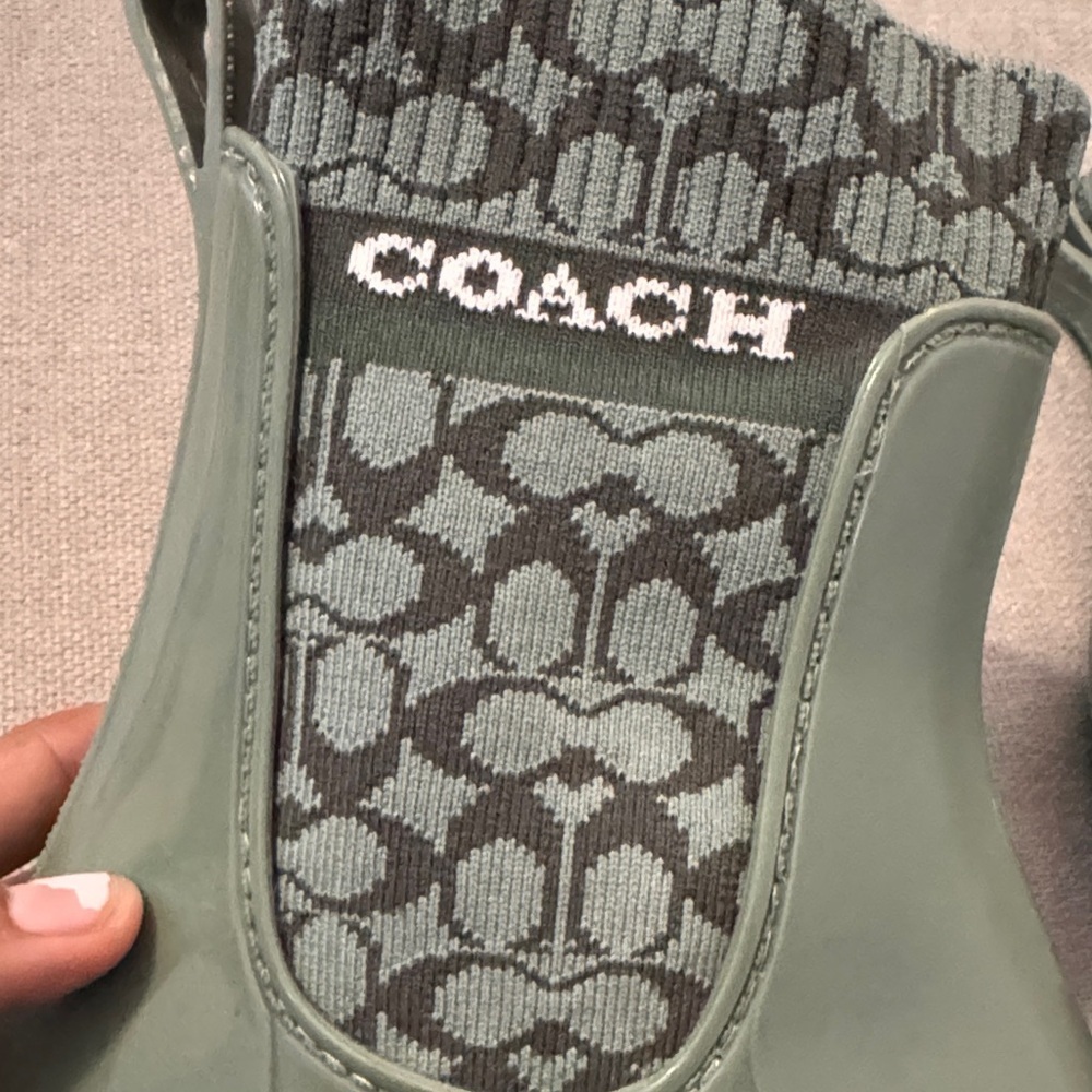 COACH Green Glossy Rain Ankle Boots - Picture 4 of 8
